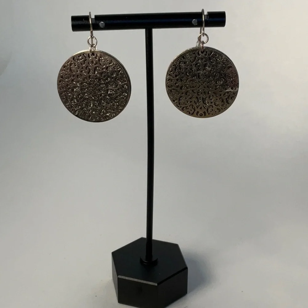 Lace and Glitter Stone 2 Disk Earrings with Gold Accents